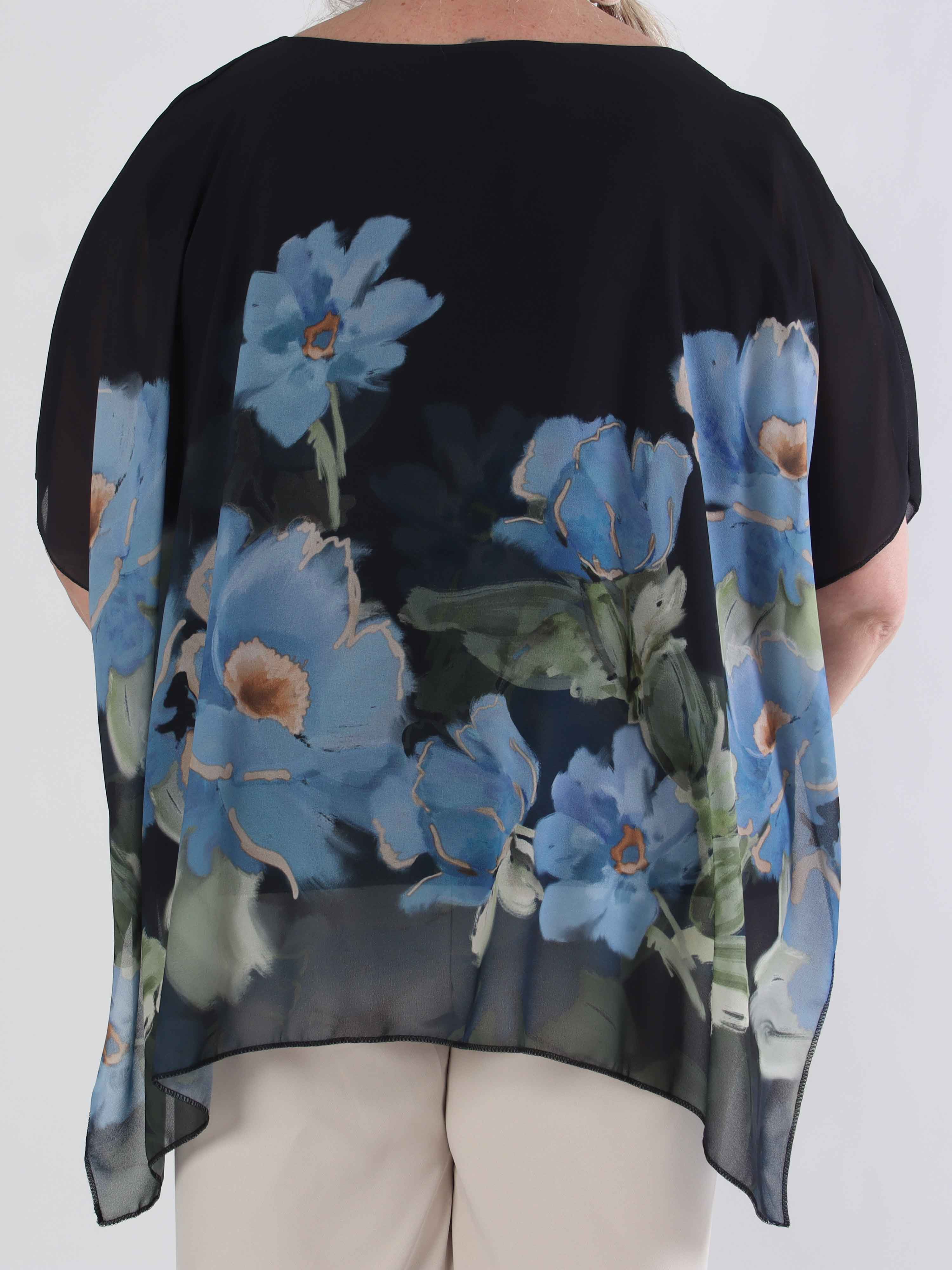 Mirabella Shirt - Plus size-tunika med löst chiffonglager med blommiga motiv